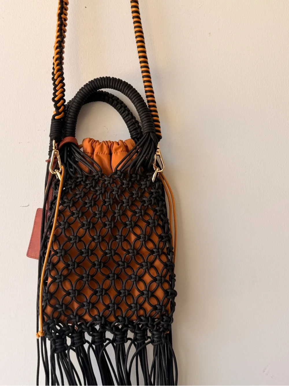 Poppy Lissiman Braided Fringe Crossbody Bag - Black and Brown